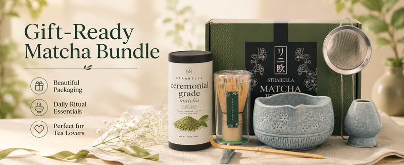 Strabella Father's Day matcha bundle in gift-ready Japanese-inspired box packaging