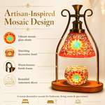 Artisan-inspired mosaic design features — vibrant glass, matching bowl, bronze frame