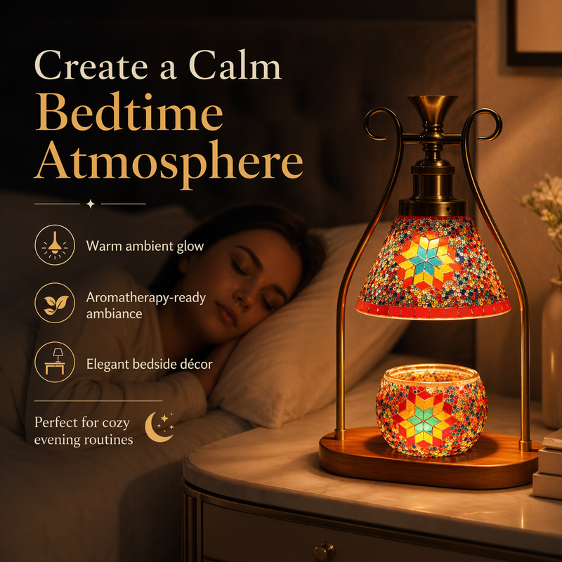 Create a calm bedtime atmosphere with the Strabella mosaic candle warmer lamp