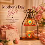 Mother's Day gift — orange mosaic candle warmer lamp with pink flowers and gift box