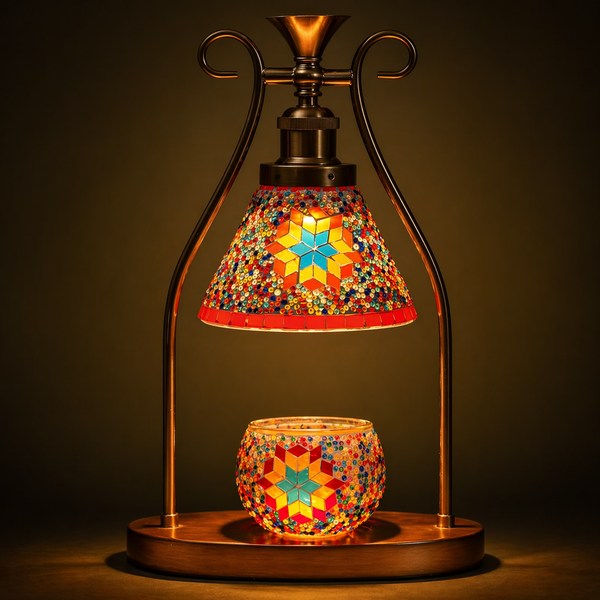 Strabella Home & Kitchen handmade orange mosaic candle warmer lamp — main product view on dark backdrop