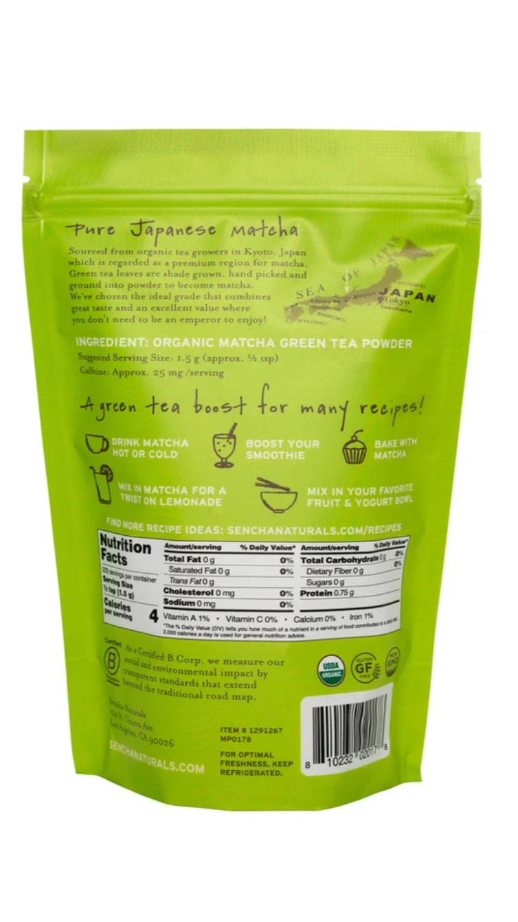 Sencha Naturals USDA Organic Matcha — 12 oz Bulk