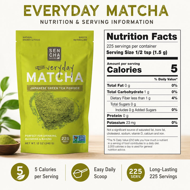 Everyday matcha pour — sencha naturals 340g into ceramic chawan
