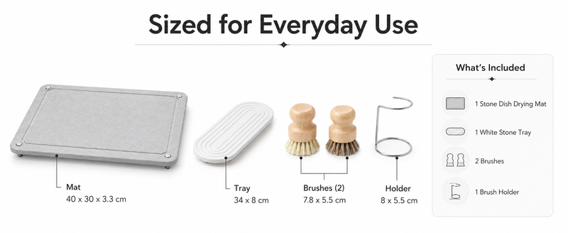 Sized for everyday use — what's included in the five-piece Strabella Sink-Side Set