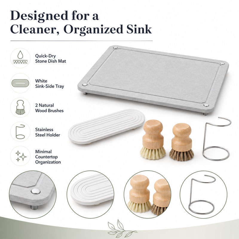 Designed for a cleaner organized sink — features of the Strabella Sink-Side Set
