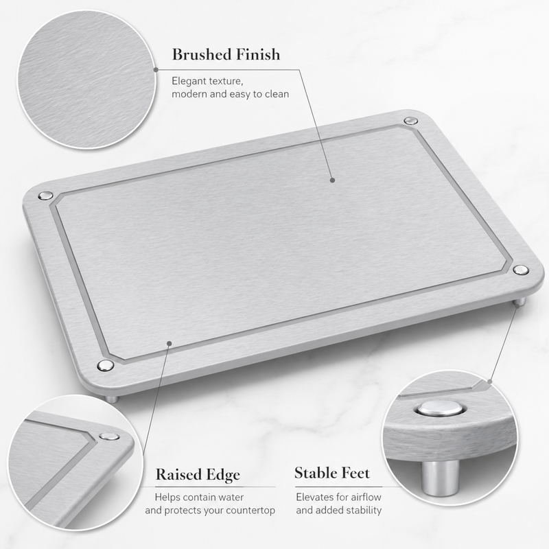 Brushed stone finish with raised edge — close-up detail
