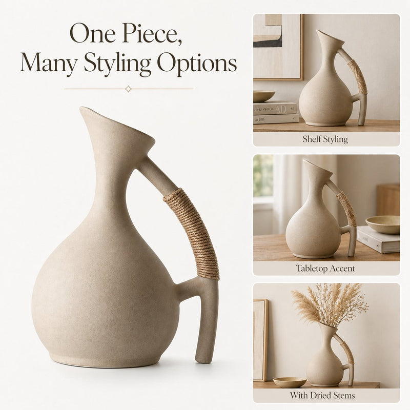 Size reference — 44oz / 1300ml stoneware water pitcher with cork