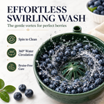Effortless swirling wash — 360° vortex water circulation for bruise-free berry cleaning
