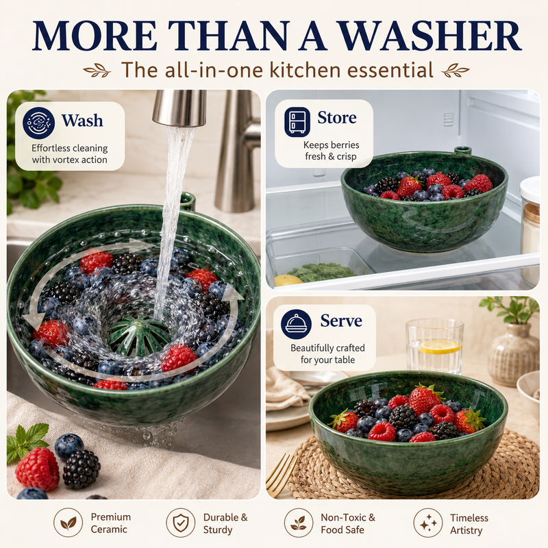 Berry washer bowl 3-in-1 — wash, store in fridge, and serve berries at the table