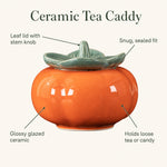 ceramic tea caddy — features: leaf lid, snug sealed fit, glossy glazed ceramic