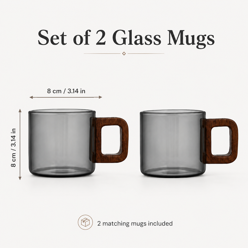 Strabella glass coffee mug dimensions: about 8 cm tall and 300 ml, set of 2 matching mugs