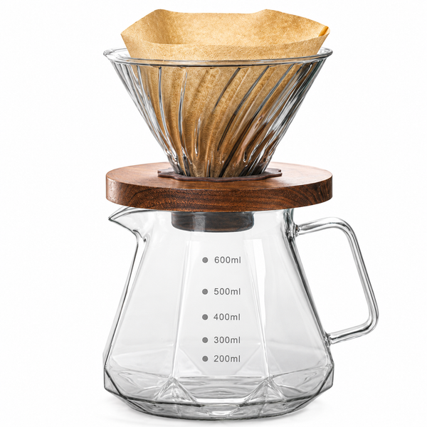 Diamond-Cut Glass Pour-Over Coffee Maker — 600ml Carafe & Dripper