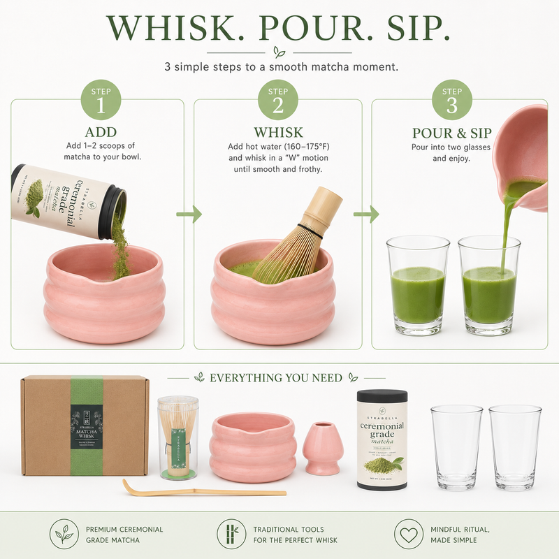 How to make matcha: add, whisk, pour and sip with the rose matcha set