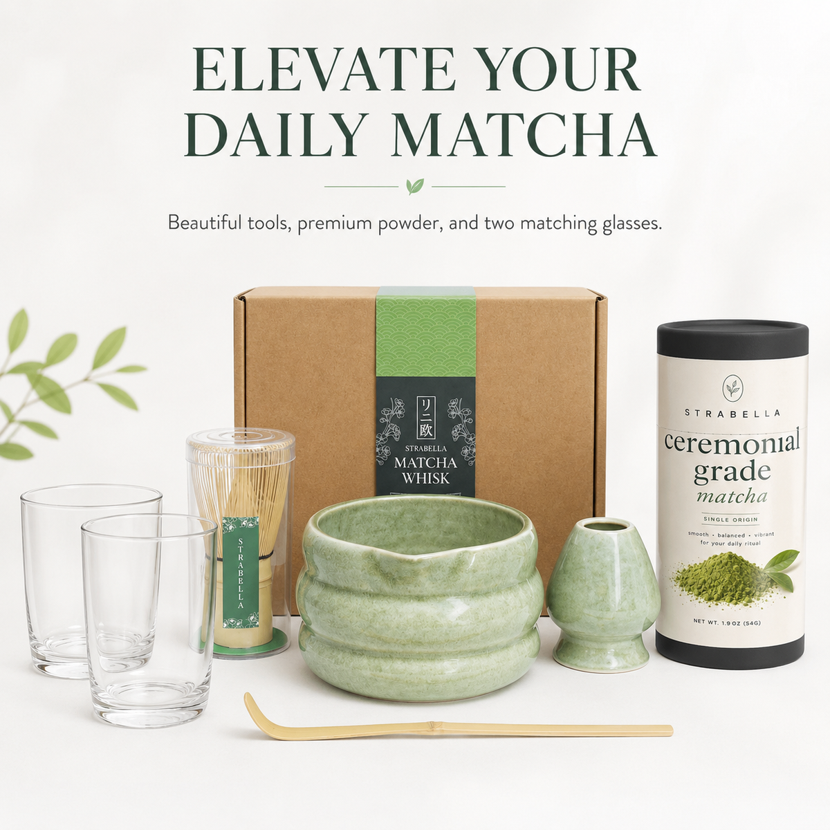 ひつじ☆&Me COFFEE & MATCHA LATTE セット Iced Matcha Kit — Whisk, Bowl, 2 Glasses + Ceremonial Matcha