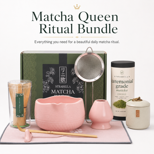 Matcha Queen Ritual Bundle — 7-Piece Set + Ceremonial Matcha, Pink or Purple | Strabella