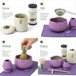 How to make matcha with the purple Matcha Queen set — store, sift, whisk and enjoy