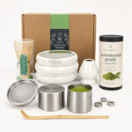 Strabella 9-piece matcha starter kit in White — ceramic bowl, bamboo whisk, sifter and ceremonial matcha