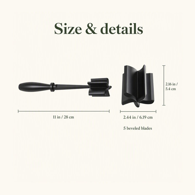 Meat chopper size — 11 in (28 cm) long, blade head 2.44 in wide and 2.16 in tall