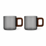 Strabella smoke-gray glass coffee mug set of 2 with square solid-wood handles