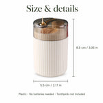 Toothpick holder — size chart, 8.5 cm (3.35 in) tall and 5.5 cm (2.17 in) wide