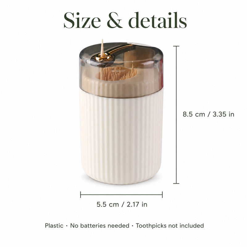 Toothpick holder — size chart, 8.5 cm (3.35 in) tall and 5.5 cm (2.17 in) wide