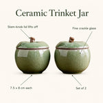 Ceramic trinket jar — stem-knob lid, fine crackle glaze, 7.5 x 8 cm, set of 2