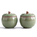 Trinket Jar Set of 2 — Ceramic Apple Shape, Crackle Glaze