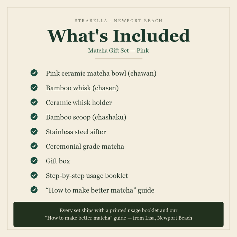 What's included in the Strabella pink matcha gift set