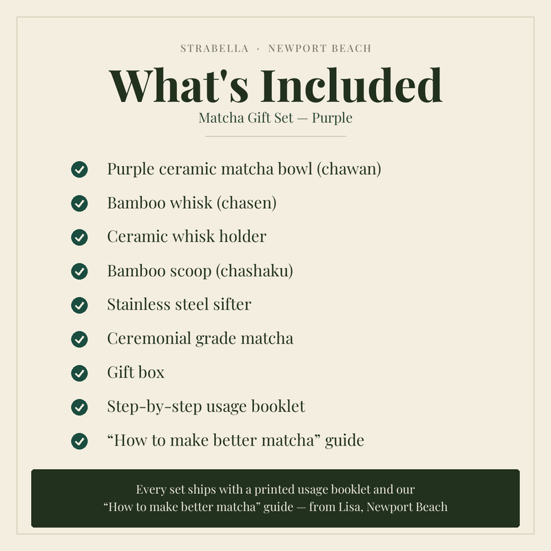 What's included in the Strabella Matcha Gift Set - Purple